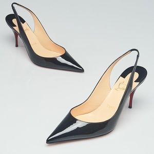 Vintage Christian Louboutin Black Leather Kitten Slingback Pump Heels
